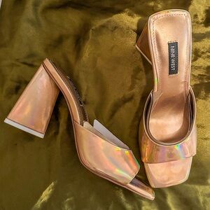 Nine West Iridescent Gold Block Heel Mules